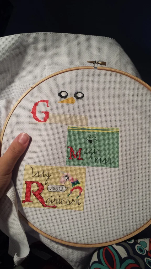 Adventure Time alphabet sampler cross stitch chart